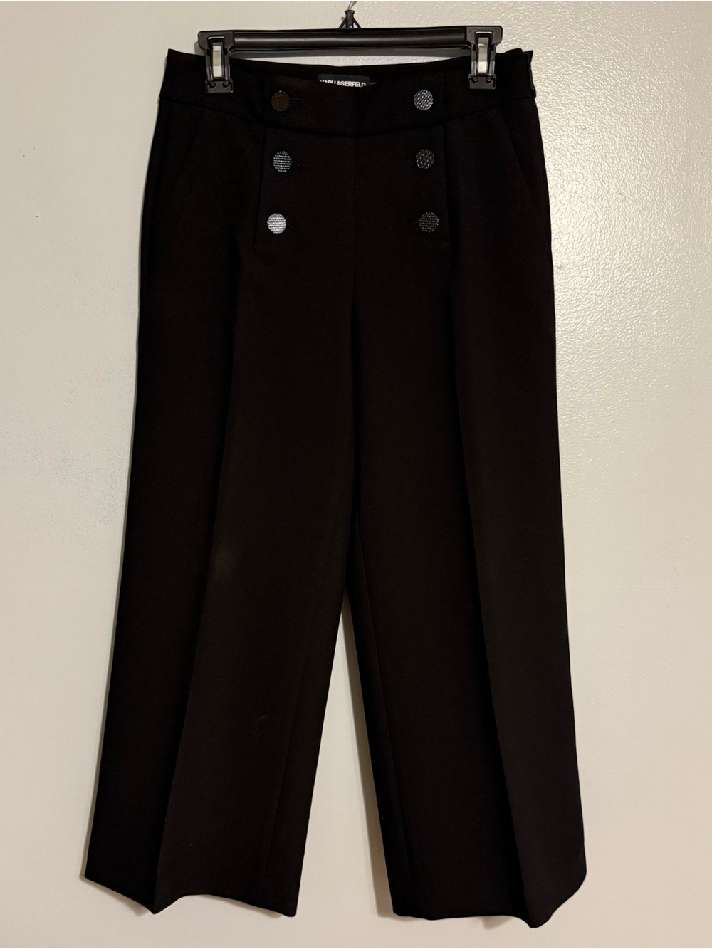 Karl Lagerfeld Black Cropped Wide-Leg Sailor Pants